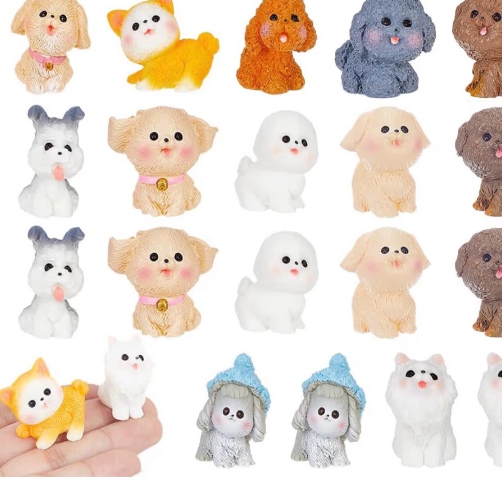 17 Miniature Cute Puppy Resin Figurine Set - Assorted Pastel Colors